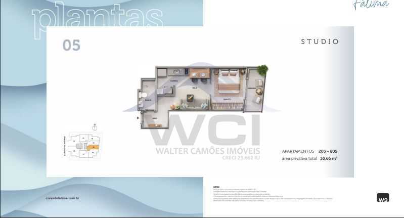 Conheça planta studio 05 do imóvel - LANÇAMENTO APARTAMENTOS NO CENTRO. - WCST10003 - 13 planta studio 05 - 13
