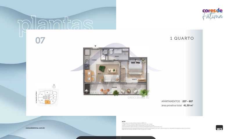 Conheça planta 1 qto 07 do imóvel - LANÇAMENTO APARTAMENTOS NO CENTRO. - WCAP10233 - 17 planta 1 qto 07 - 17