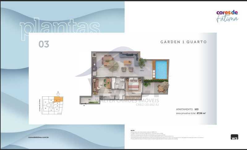 Conheça planta garden 1 qto03 do imóvel - LANÇAMENTO APARTAMENTOS NO CENTRO. - WCAP10233 - 21 planta garden 1 qto03 - 21