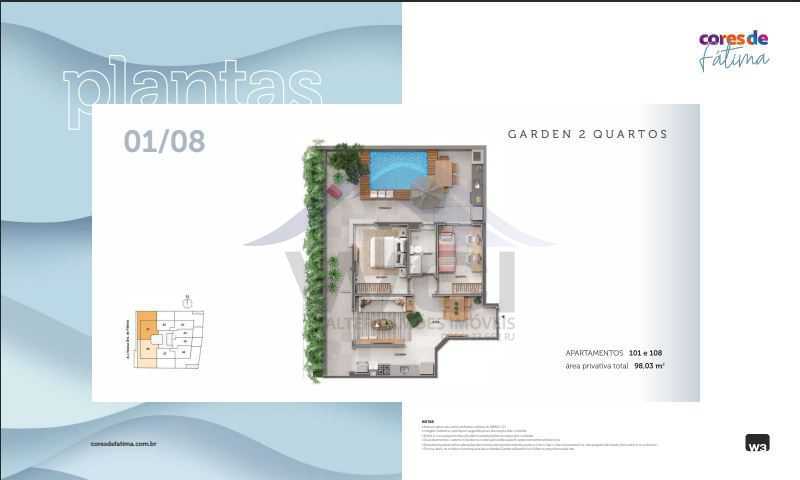Conheça planta garden 2 qtos do imóvel - LANÇAMENTO APARTAMENTOS NO CENTRO. - WCAP10233 - 22 planta garden 2 qtos - 22