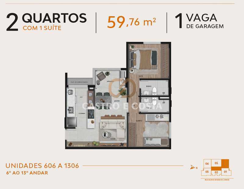 Conheça PLANTA 2Q do imóvel - Apartamento 3 quartos Lançamento LISBOA RESIDENCE - Belo Horizonte,MG Barreiro, à venda - R$ 882.243 - CCAP30009 - 22 PLANTA 2Q - 22