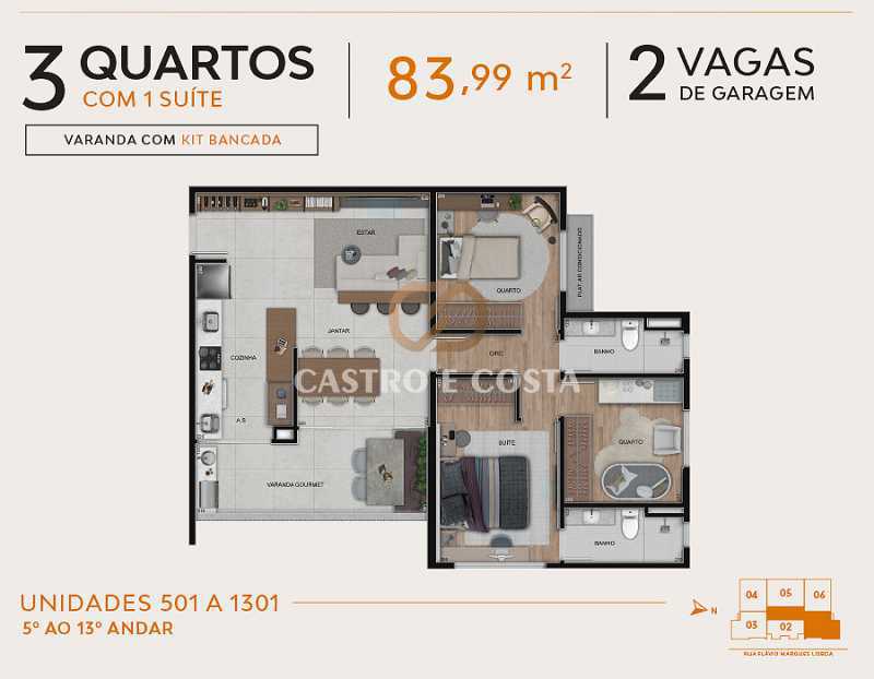 Conheça PLANTA 3Q do imóvel - Apartamento 2 quartos Lançamento LISBOA RESIDENCE - Belo Horizonte,MG Barreiro, à venda - R$ 636.790 - CCAP20027 - 23 PLANTA 3Q - 23