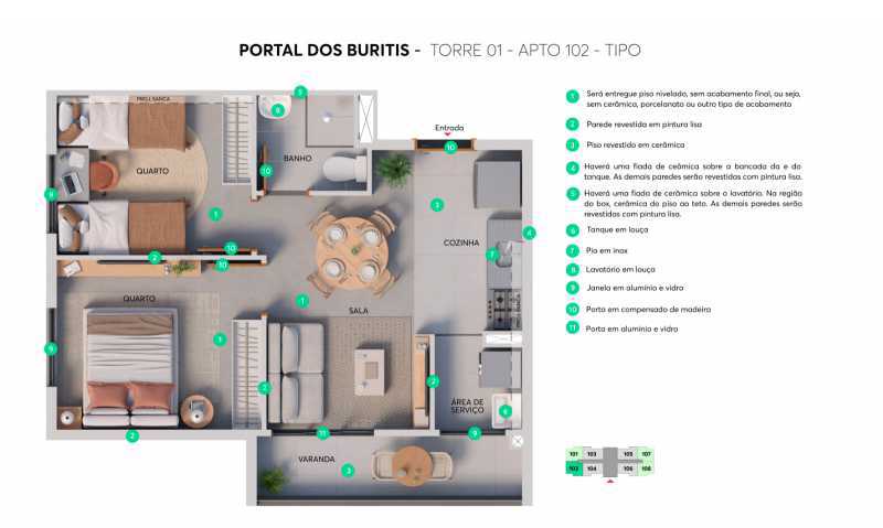 Conheça Planta Torre 01 - apto 102 Tip do imóvel - Apartamento 2 quartos à venda Jardim das Cerejeiras, Campinas - R$ 274.990 - CLAP20056 - 12 Planta Torre 01 - apto 102 Tip - 12