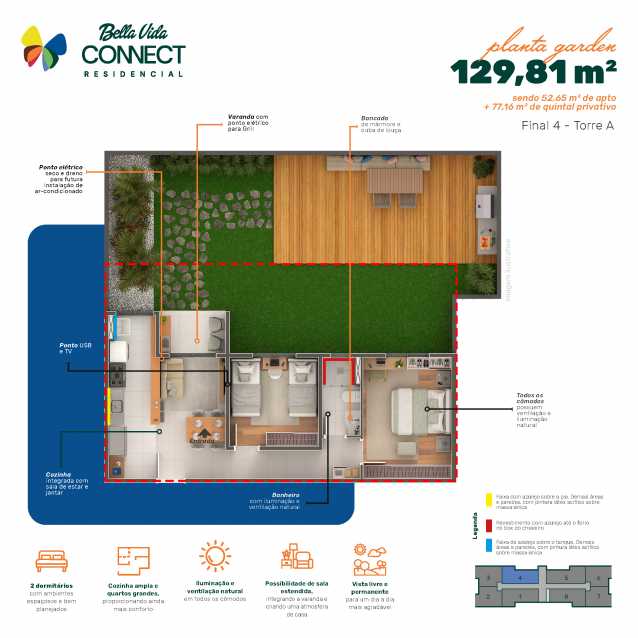 Conheça Planta de 52,65m² e Garden do imóvel - Apartamento 2 quartos à venda Jardim Minda, Hortolândia - R$ 280.900 - CLAP20012 - 15 Planta de 52,65m² e Garden - 15