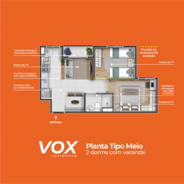 Conheça Vox Planta Meio Baixa do imóvel - Apartamento 2 quartos à venda Jardim Denadai (Nova Veneza), Sumaré - R$ 235.900 - CLAP20016 - 13 Vox Planta Meio Baixa - 13