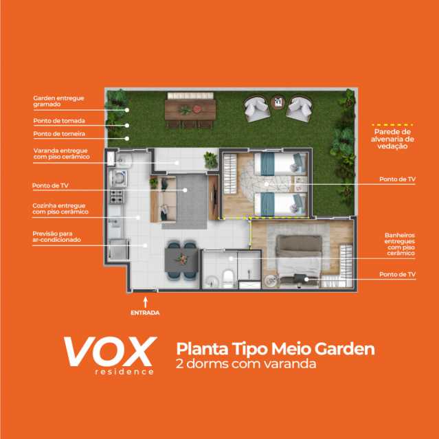 Conheça Vox Planta Meio Garden Baixa do imóvel - Apartamento 2 quartos à venda Jardim Denadai (Nova Veneza), Sumaré - R$ 235.900 - CLAP20016 - 14 Vox Planta Meio Garden Baixa - 14