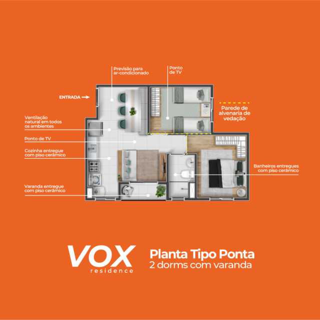 Conheça Vox Planta Ponta Baixa do imóvel - Apartamento 2 quartos à venda Jardim Denadai (Nova Veneza), Sumaré - R$ 235.900 - CLAP20016 - 15 Vox Planta Ponta Baixa - 15