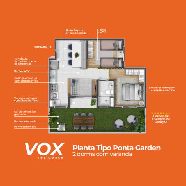 Conheça Vox Planta Ponta Garden do imóvel - Apartamento 2 quartos à venda Jardim Denadai (Nova Veneza), Sumaré - R$ 235.900 - CLAP20016 - 16 Vox Planta Ponta Garden - 16