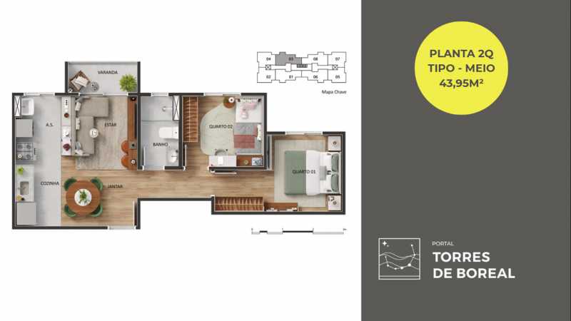 Conheça METRAGEM PLANTA MEIO SEM SUITE do imóvel - Apartamento 2 quartos à venda Parque das Nações (Nova Veneza), Sumaré - R$ 237.900 - CLAP20017 - 20 METRAGEM PLANTA MEIO SEM SUITE - 20