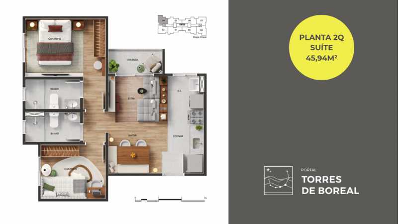 Conheça METRAGEM PLANTA CANTO COM SUIT do imóvel - Apartamento 2 quartos à venda Parque das Nações (Nova Veneza), Sumaré - R$ 268.000 - CLAP20018 - 18 METRAGEM PLANTA CANTO COM SUIT - 18