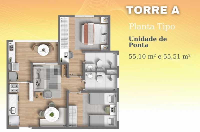 Conheça Planta Tipo Ponta Unidade de 5 do imóvel - Apartamento 2 quartos à venda Jardim Nossa Senhora da Penha, Hortolândia - R$ 310.000 - CLAP20020 - 14 Planta Tipo Ponta Unidade de 5 - 14
