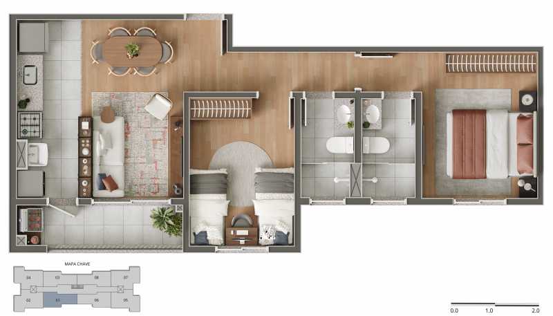 Conheça Planta Tipo Final 1 Torre 1 B do imóvel - Apartamento 2 quartos à venda Jardim Everest, Hortolândia - R$ 327.000 - CLAP20022 - 19 Planta Tipo Final 1 Torre 1 B - 19