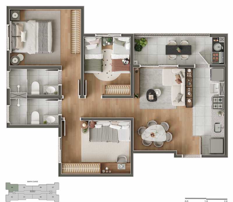 Conheça Planta Tipo Final 4 Torre 1 do imóvel - Apartamento 3 quartos à venda Jardim Everest, Hortolândia - R$ 426.100 - CLAP30004 - 18 Planta Tipo Final 4 Torre 1 - 18