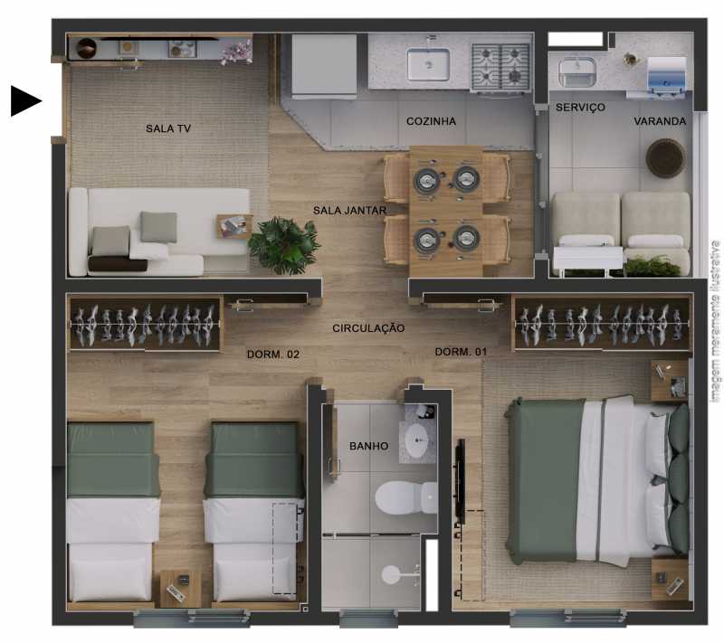 Conheça Planta Humanizada Tipo Canto do imóvel - Apartamento 2 quartos à venda Vila Inema, Hortolândia - R$ 258.100 - CLAP20023 - 20 Planta Humanizada Tipo Canto - 20