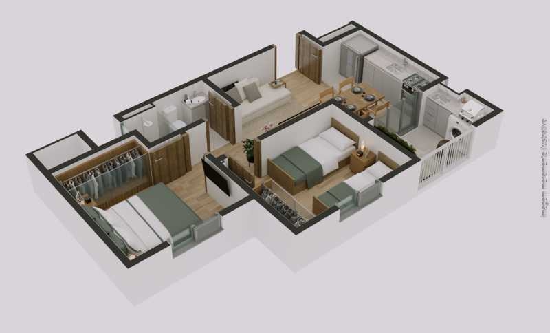 Conheça Planta 3D Centro do imóvel - Apartamento 2 quartos à venda Vila Inema, Hortolândia - R$ 258.100 - CLAP20023 - 22 Planta 3D Centro - 22