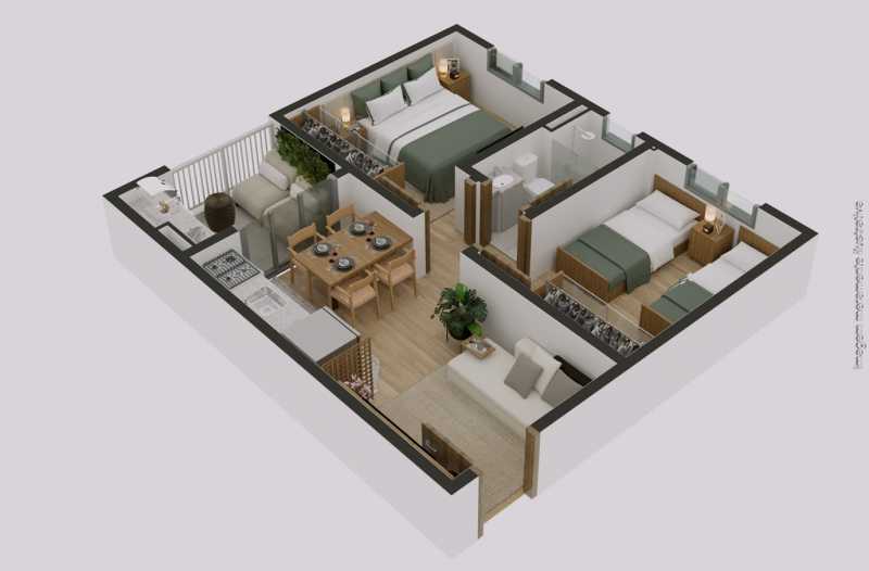 Conheça PLanta 3D Canto do imóvel - Apartamento 2 quartos à venda Vila Inema, Hortolândia - R$ 258.100 - CLAP20023 - 23 PLanta 3D Canto - 23