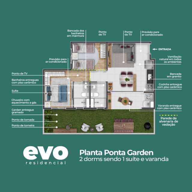 Conheça Evo Planta Ponta Garden. do imóvel - Apartamento 2 quartos à venda Jardim Luiz Cia, Sumaré - R$ 264.000 - CLAP20027 - 13 Evo Planta Ponta Garden. - 13