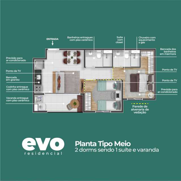 Conheça Evo Planta Meio. do imóvel - Apartamento 2 quartos à venda Jardim Luiz Cia, Sumaré - R$ 264.000 - CLAP20027 - 15 Evo Planta Meio. - 15