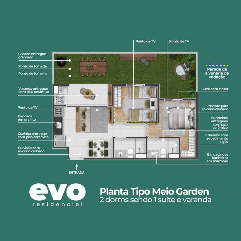 Conheça Evo Planta Meio Garden. do imóvel - Apartamento 2 quartos à venda Jardim Luiz Cia, Sumaré - R$ 264.000 - CLAP20027 - 16 Evo Planta Meio Garden. - 16