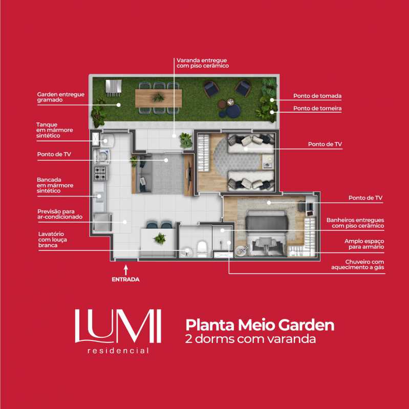 Conheça Lumi Planta Meio Garden Baixa. do imóvel - Apartamento 2 quartos à venda Jardim Bela Vista, Sumaré - R$ 244.900 - CLAP20028 - 10 Lumi Planta Meio Garden Baixa. - 10