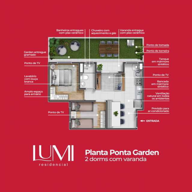Conheça Lumi Planta Ponta Garden Baixa do imóvel - Apartamento 2 quartos à venda Jardim Bela Vista, Sumaré - R$ 244.900 - CLAP20028 - 11 Lumi Planta Ponta Garden Baixa - 11