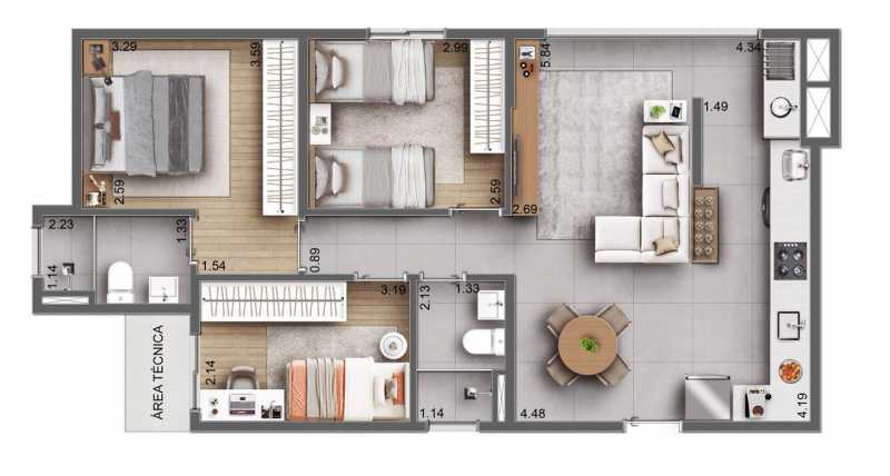 Conheça Planta de 67,29m² 3 Dormitór do imóvel - Apartamento 3 quartos à venda Chácara Bela Vista, Sumaré - R$ 437.950 - CLAP30001 - 16 Planta de 67,29m² 3 Dormitór - 16
