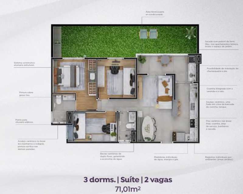 Conheça Planta de 3 dormitórios 71,01 do imóvel - Apartamento 2 quartos à venda Parque Gabriel, Hortolândia - R$ 358.799 - CLAP20032 - 17 Planta de 3 dormitórios 71,01 - 17