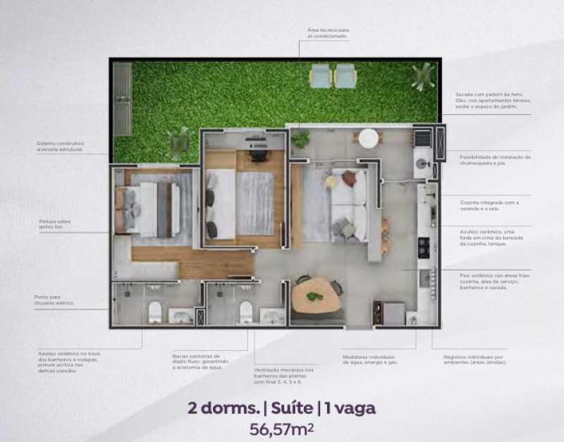 Conheça Planta de 2 dormitórios 56,57 do imóvel - Apartamento 3 quartos à venda Parque Gabriel, Hortolândia - R$ 526.293 - CLAP30005 - 16 Planta de 2 dormitórios 56,57 - 16