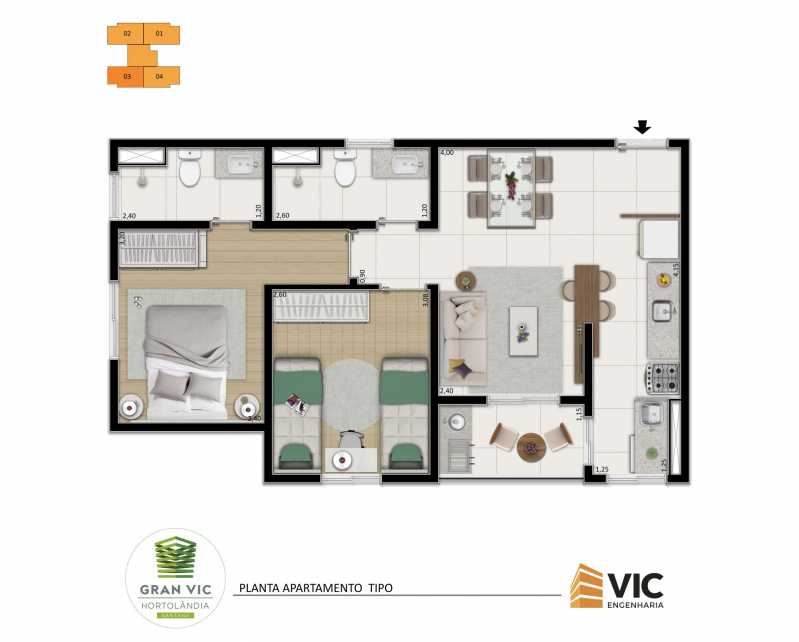 Conheça Planta 1 do imóvel - Apartamento 2 quartos à venda Parque Ortolândia, Hortolândia - R$ 329.900 - CLAP20033 - 13 Planta 1 - 13