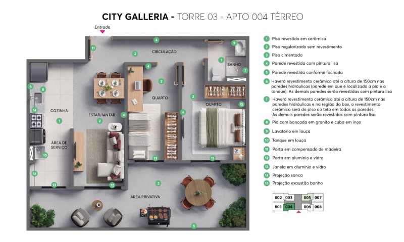 Conheça Planta Torre 03 - Apto 004 Té do imóvel - Apartamento 2 quartos à venda Residencial Galeria Garden, Campinas - R$ 382.990 - CLAP20034 - 15 Planta Torre 03 - Apto 004 Té - 15