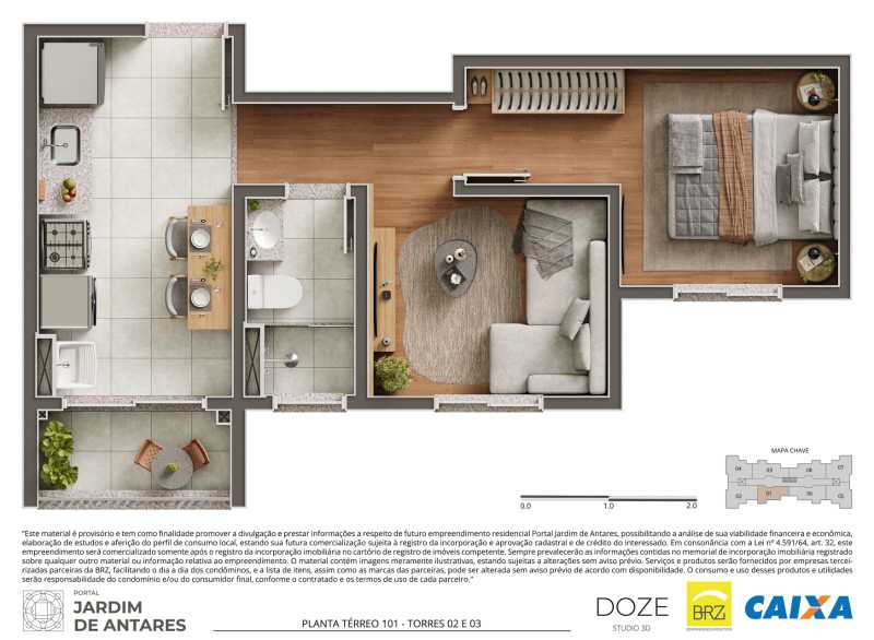 Conheça Planta 101 com terraço - Torr do imóvel - Apartamento 2 quartos à venda Parque Bellaville, Hortolândia - R$ 260.000 - CLAP20035 - 21 Planta 101 com terraço - Torr - 21