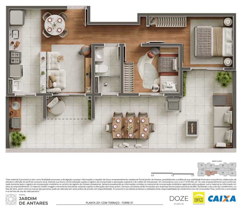 Conheça Planta 201 com terraço - Torr do imóvel - Apartamento 2 quartos à venda Parque Bellaville, Hortolândia - R$ 260.000 - CLAP20035 - 22 Planta 201 com terraço - Torr - 22