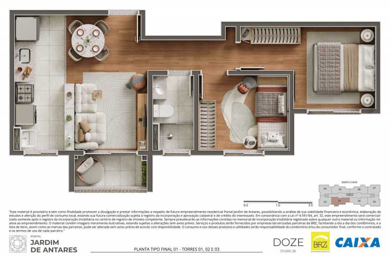 Conheça Planta Tipo Final 01 -Torre 01 do imóvel - Apartamento 2 quartos à venda Parque Bellaville, Hortolândia - R$ 260.000 - CLAP20035 - 23 Planta Tipo Final 01 -Torre 01 - 23