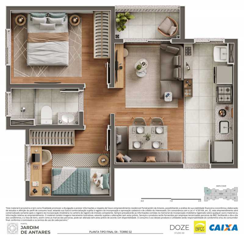Conheça Planta Tipo Final 04 - Torre 0 do imóvel - Apartamento 2 quartos à venda Parque Bellaville, Hortolândia - R$ 260.000 - CLAP20035 - 24 Planta Tipo Final 04 - Torre 0 - 24