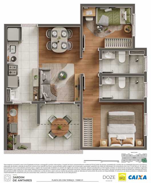 Conheça Planta 205 com terraço - Torr do imóvel - Apartamento 2 quartos à venda Parque Bellaville, Hortolândia - R$ 277.000 - CLAP20036 - 21 Planta 205 com terraço - Torr - 21