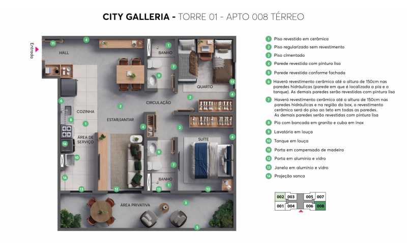 Conheça Planta Torre1 - Apto 008 Térr do imóvel - Apartamento 2 quartos à venda Residencial Galeria Garden, Campinas - R$ 450.990 - CLAP20037 - 15 Planta Torre1 - Apto 008 Térr - 15