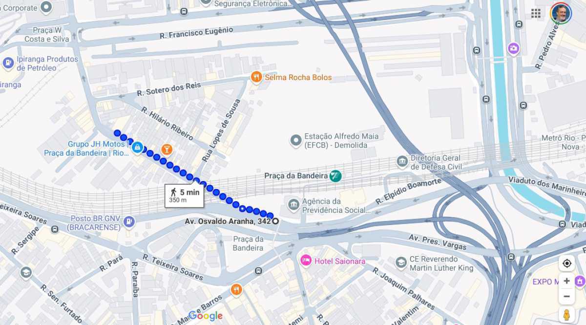 Conheça DIST PONTO ÔNIBUS do imóvel - Galpão 900m² / Praça da Bandeira / doca / reformado - HCGA00012 - 20 DIST PONTO ÔNIBUS - 20