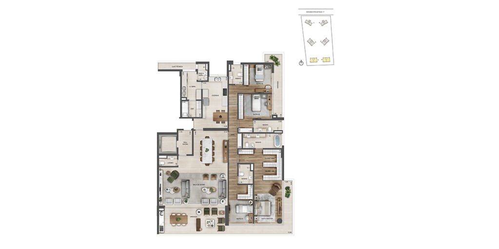 Conheça Planta 05 - 4 dorm 268 44m² do imóvel - Apartamento à venda Avenida das Américas, Barra da Tijuca, Rio de Janeiro - R$ 6.466.386 - AP10130 - 61 Planta 05 - 4 dorm 268 44m² - 61
