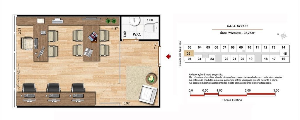 Conheça Planta 05 - 22 76m² - sala do imóvel - Sala Comercial 22m² à venda Estrada dos Três Rios, Freguesia (Jacarepaguá), Rio de Janeiro - R$ 84.000 - 0000002 - 11 Planta 05 - 22 76m² - sala - 11