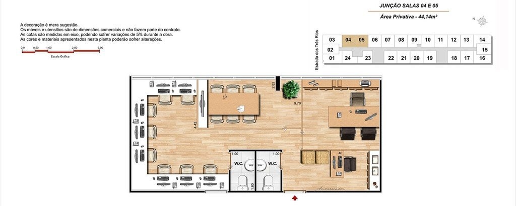 Conheça Planta 07 - 44 14m² - sala do imóvel - Sala Comercial 22m² à venda Estrada dos Três Rios, Freguesia (Jacarepaguá), Rio de Janeiro - R$ 84.000 - 0000002 - 13 Planta 07 - 44 14m² - sala - 13