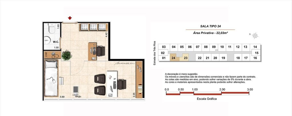 Conheça Planta 01 - 22 03m² - sala do imóvel - Sala Comercial 22m² à venda Estrada dos Três Rios, Freguesia (Jacarepaguá), Rio de Janeiro - R$ 84.000 - 0000002 - 7 Planta 01 - 22 03m² - sala - 7