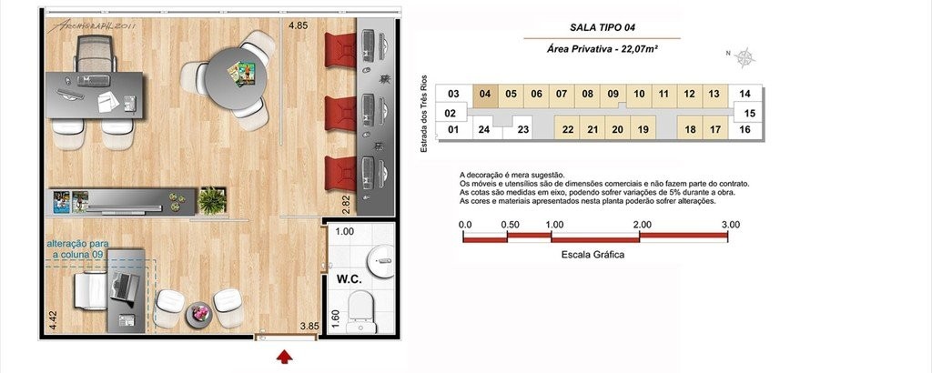 Conheça Planta 02 - 22 07m² - sala do imóvel - Sala Comercial 22m² à venda Estrada dos Três Rios, Freguesia (Jacarepaguá), Rio de Janeiro - R$ 84.000 - 0000002 - 8 Planta 02 - 22 07m² - sala - 8