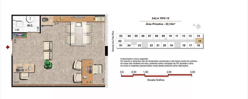 Conheça Planta 03 - 22 14m² - sala do imóvel - Sala Comercial 22m² à venda Estrada dos Três Rios, Freguesia (Jacarepaguá), Rio de Janeiro - R$ 84.000 - 0000002 - 9 Planta 03 - 22 14m² - sala - 9