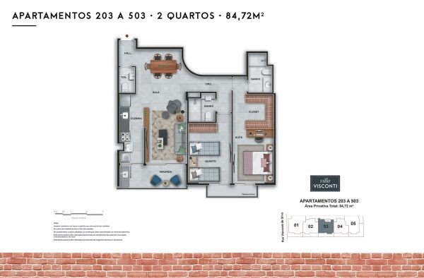 Conheça Planta 05 - 2 dorm 84 72m² do imóvel - Apartamento à venda Rua Visconde de Silva, Botafogo, Rio de Janeiro - R$ 1.553.000 - AP0226 - 21 Planta 05 - 2 dorm 84 72m² - 21
