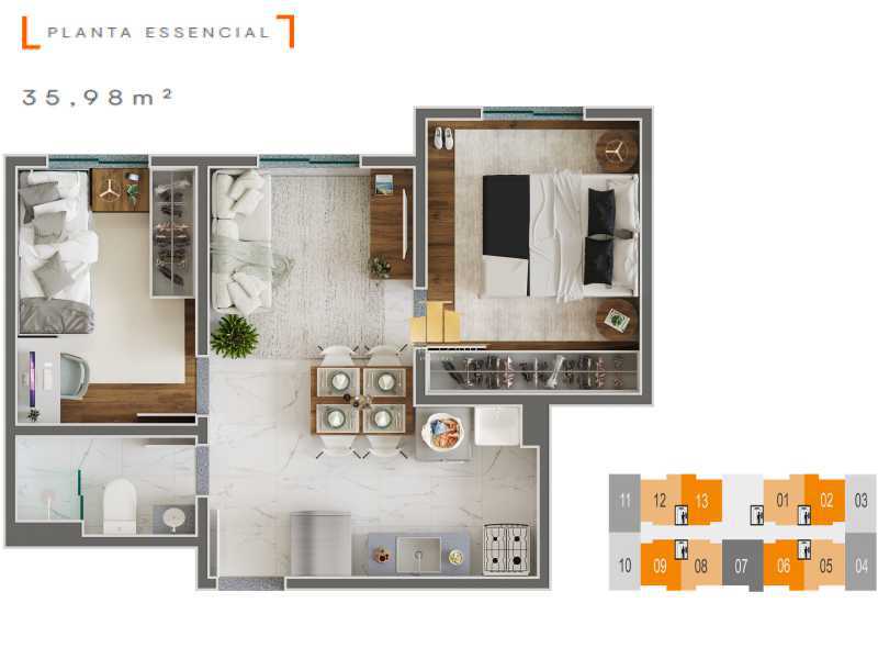 Conheça Planta Essencial do imóvel - Apartamento 2 Quartos no Life 440 Bairro São Pedro: Praticidade, Design Moderno e Lazer Completo em Juiz de Fora - TFAP20806 - 20 Planta Essencial - 20